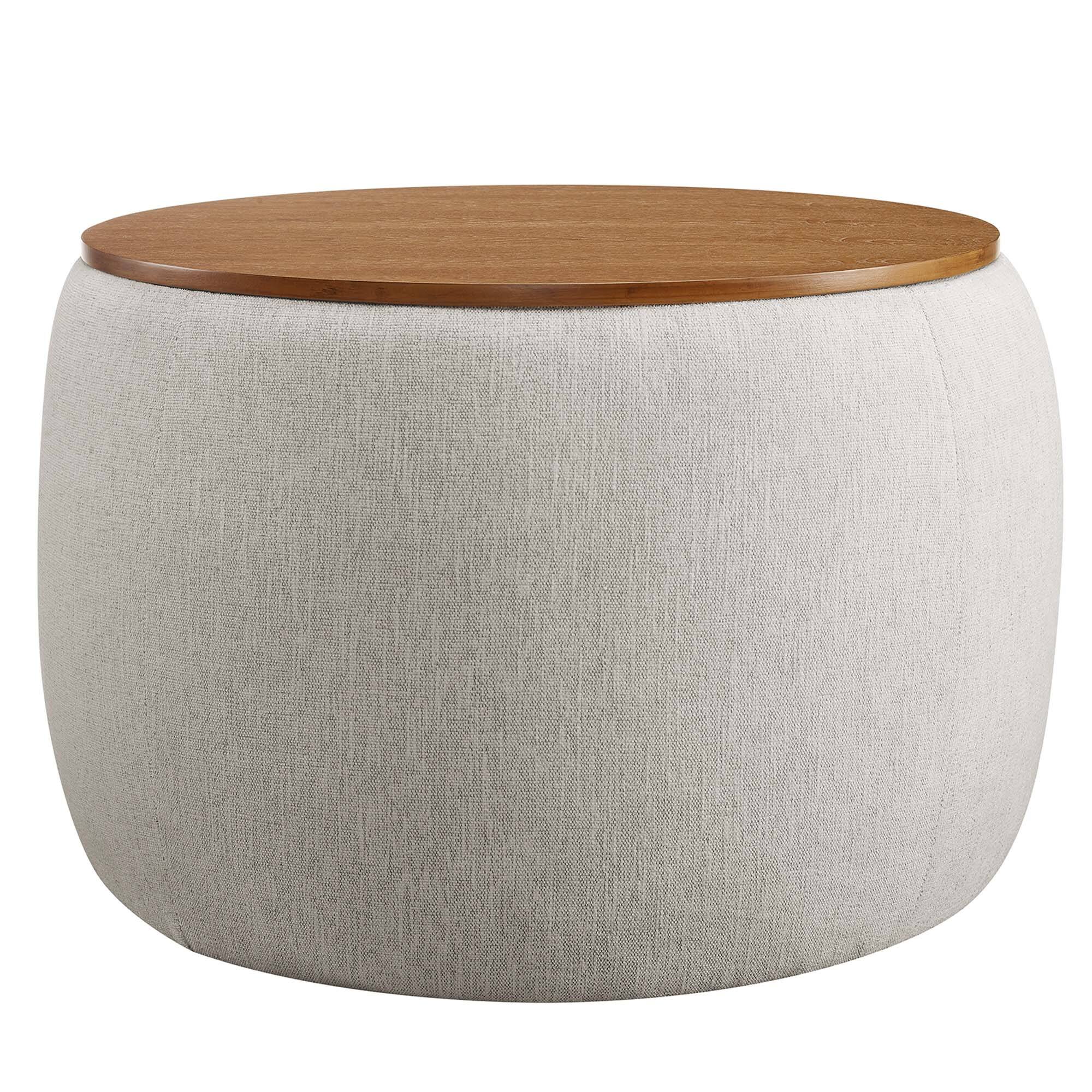 Angle. Modway - Perla Woven Heathered Fabric Upholstered Storage Ottoman by Modway - Heathered Weave Ivory.