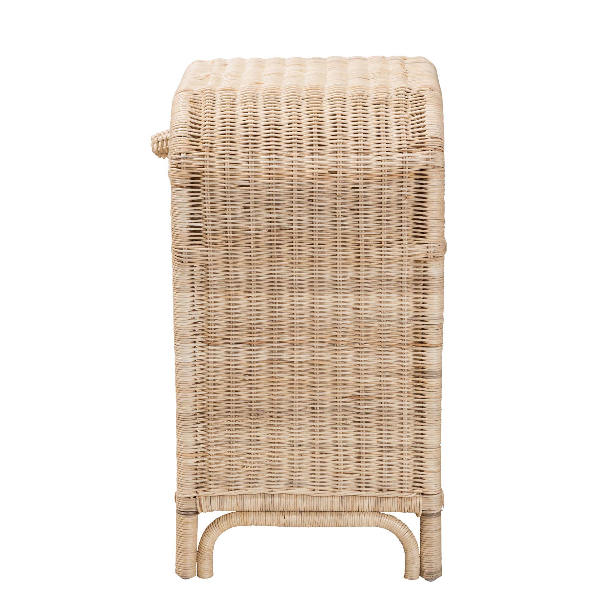 Back. bali & pari - Magni Modern Bohemian Rattan 1-Drawer Nightstand - Natural Brown.