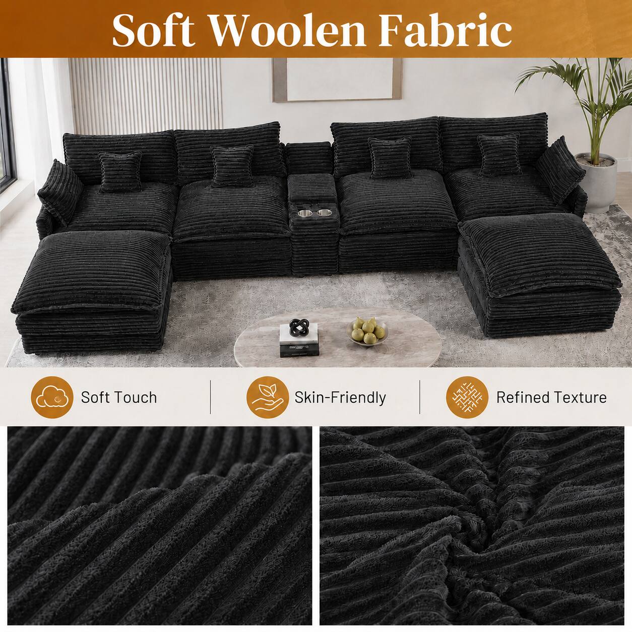 Soft Woolen Fabric  
Soft Touch  
Skin-Friendly  
Refined Texture