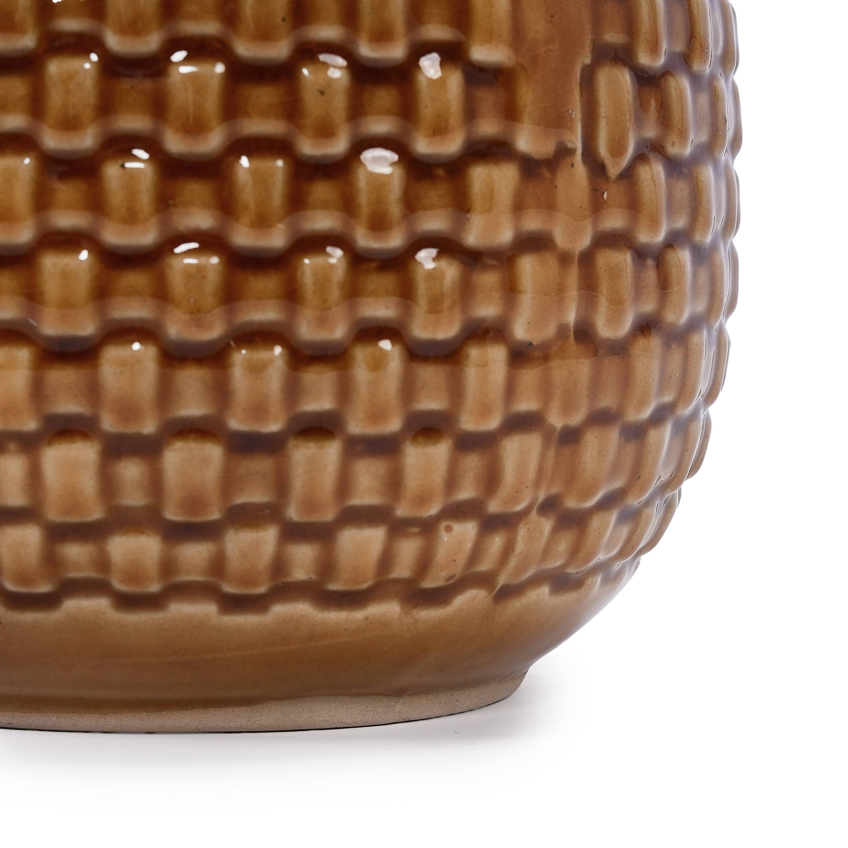 Alt View 10. Loheer - Loheer Ceramic Planter Set, Handmade Glazed Planter Set of 3 with Drainage, Diamond Pattern Terracotta Brown Pots.
