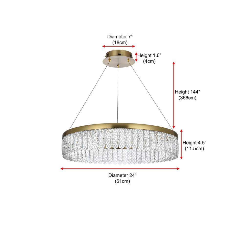 Elegant Lighting - Rune 24 inch Adjustable LED chandelier - Satin Gold