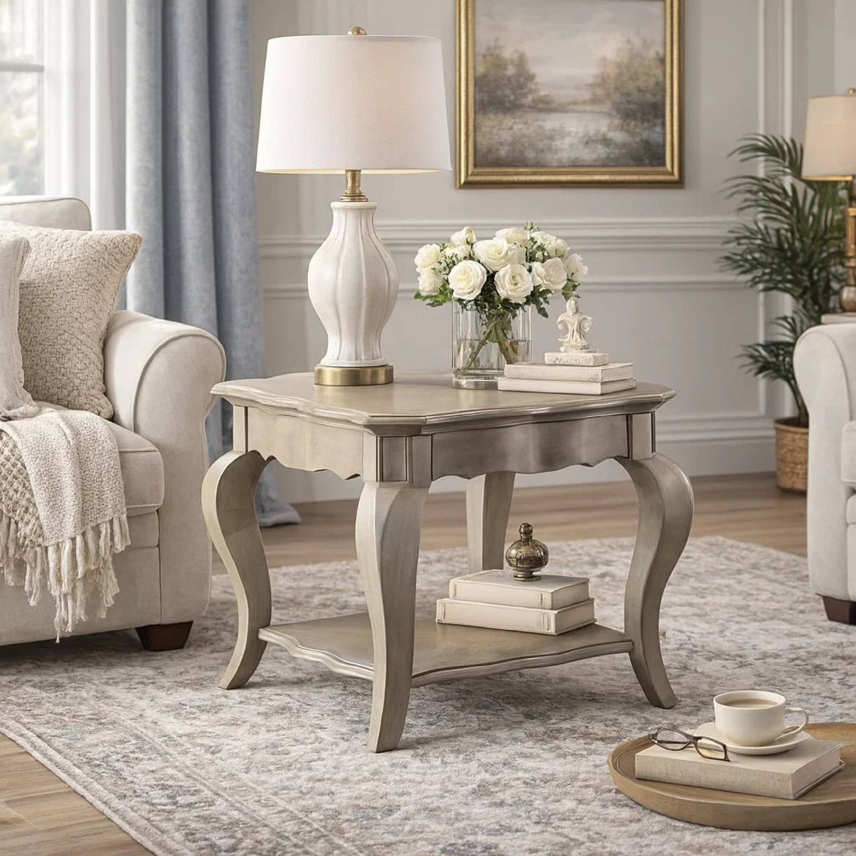 Alt View 7. Manhattan Lane - Wooden End Table with Lower Shelf in Antique Taupe Silver Finish - Silver.