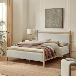 Ginny Platform Bed Frame by Modway - Light Oak Heathered Ivory