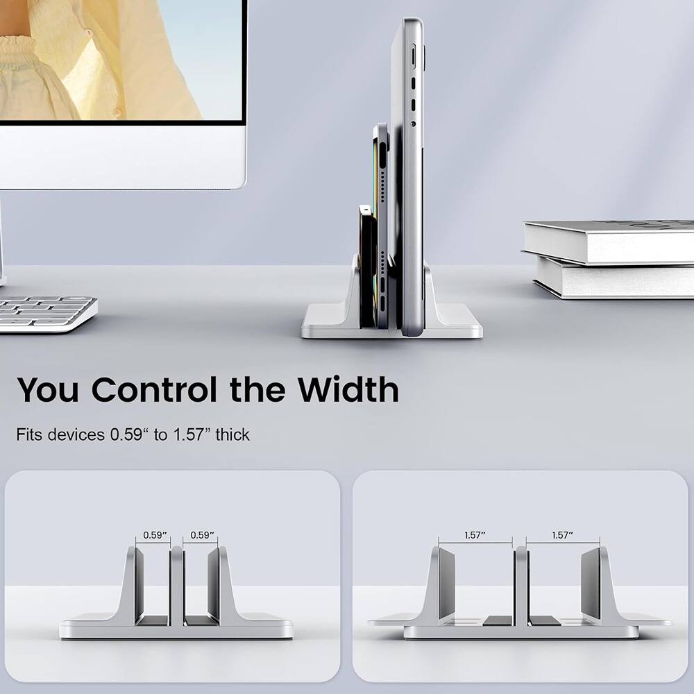 ACJPR - Dual Vertical Laptop Stand, Adjustable Aluminum Holder, Silver, Up to 15.7" - Color: A-Silver Size: 2 Slots