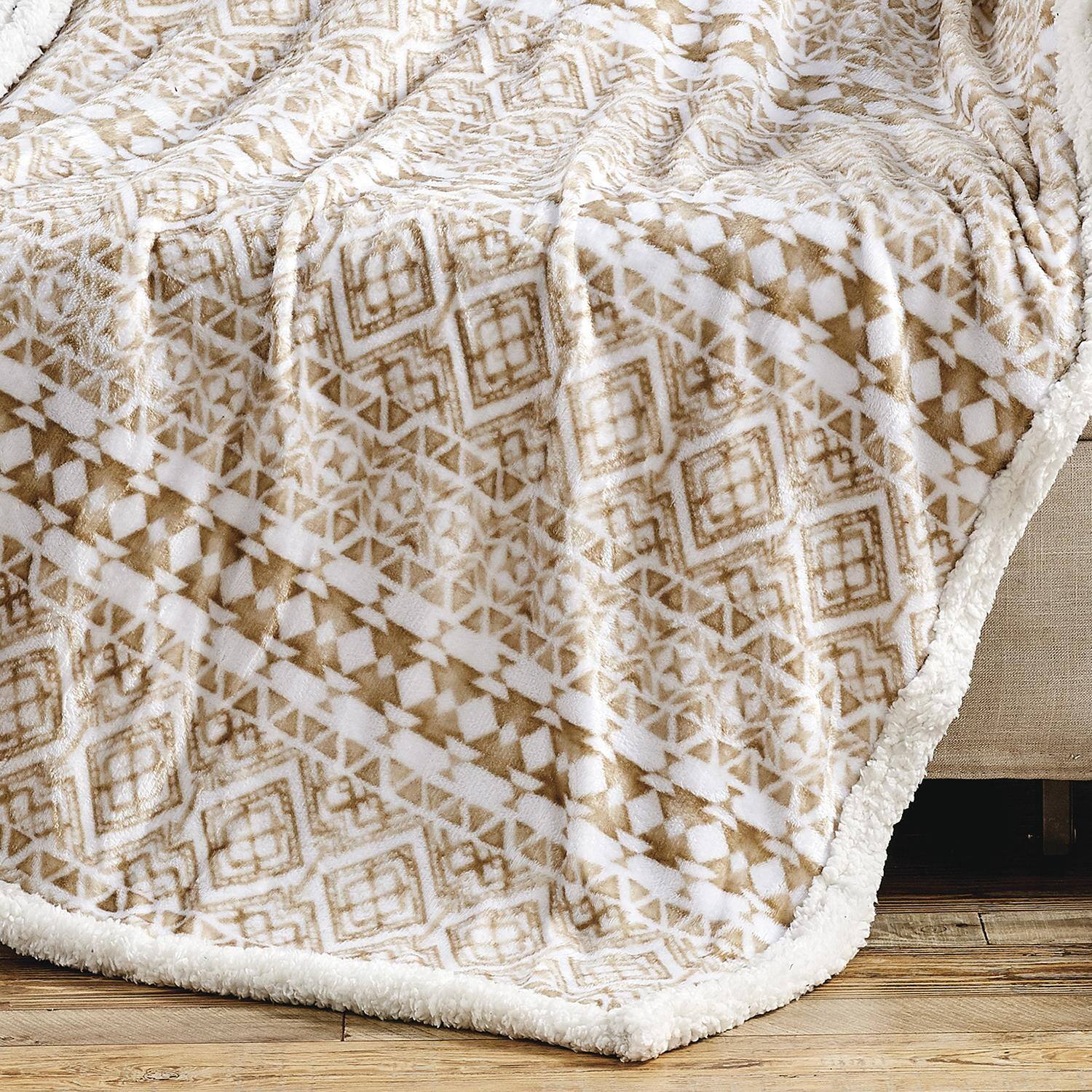 Alt View 3. Noble House - Plazatex Tala with Sherpa Plush Decorative All Season Plum Throw Blanket 50" x 60" Beige - Beige.