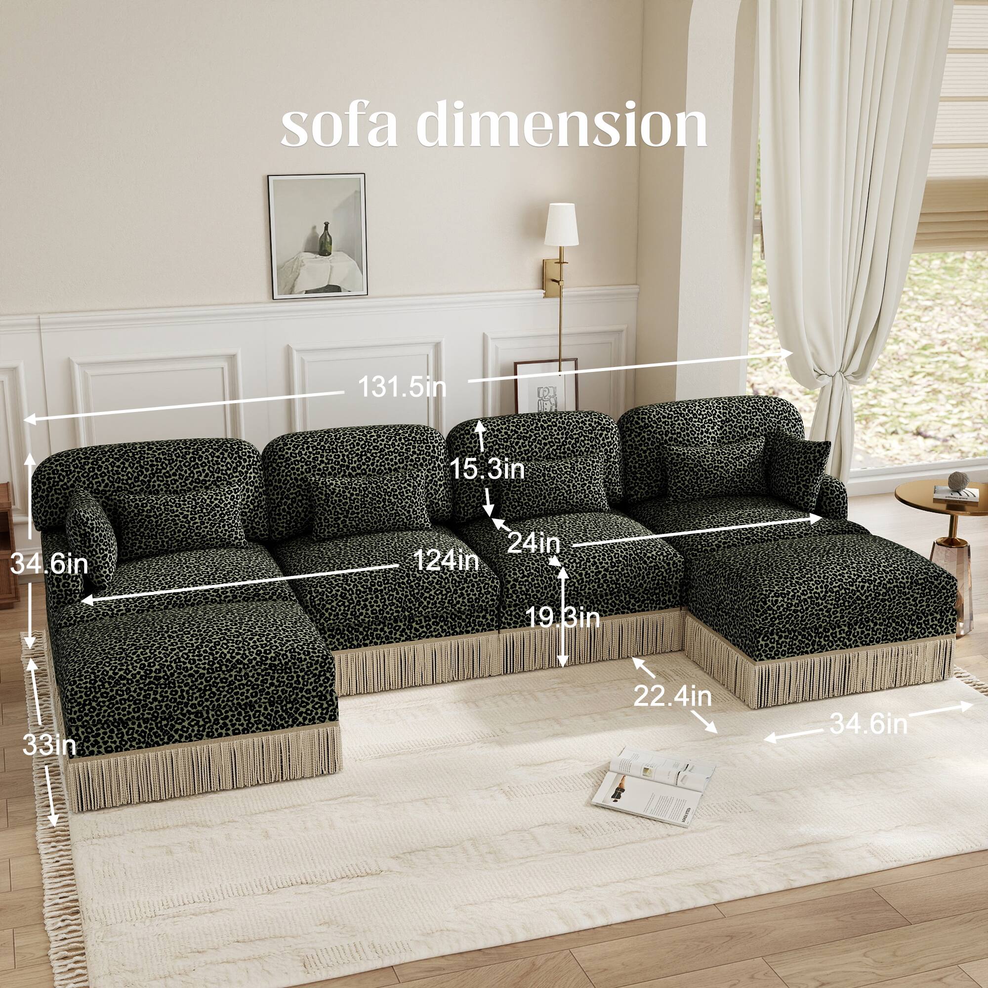 sofa dimension 131.5in x 121in x 19in x 15.3in x 34.6in x 24in x 124in x 19.3in x 33in x 22.4in x 34.6in
