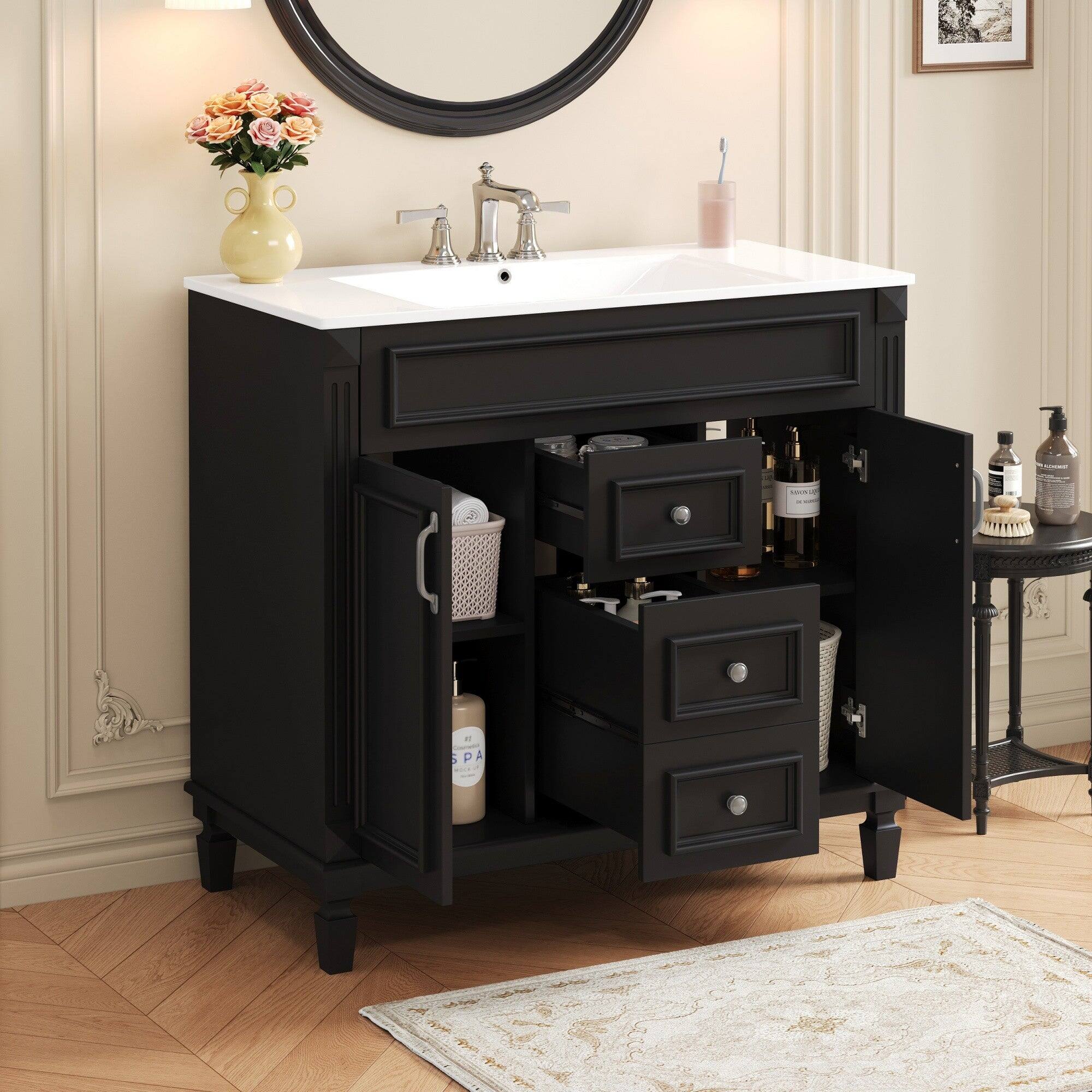 Alt View 1. Boyel Living - 36 Inch Bathroom Vanity with Ceramic Sink 2 Doors 2 Drawers Black - Black.