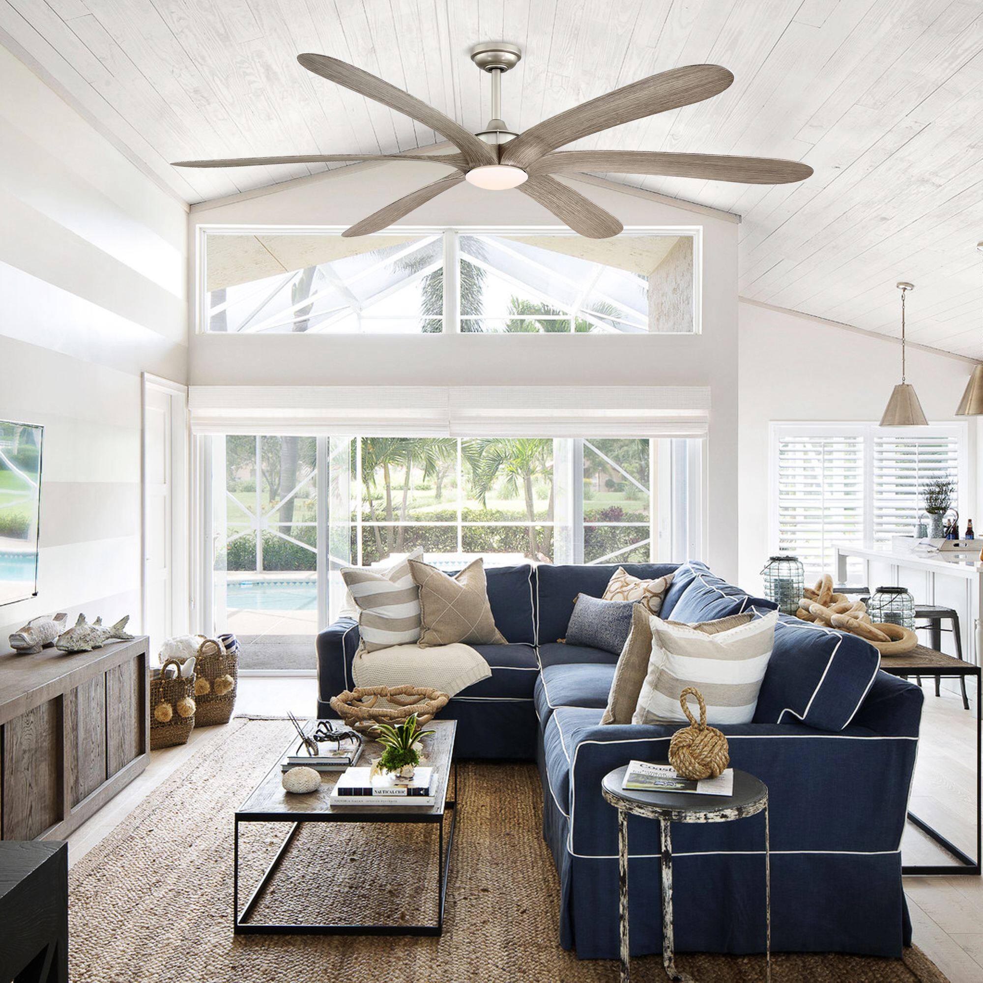 Left. Parrot Uncle - 72" Farmhouse Driftwood Indoor DC Motor 6-Blade Ceiling Fan with LED Light and Remote - Driftwood.