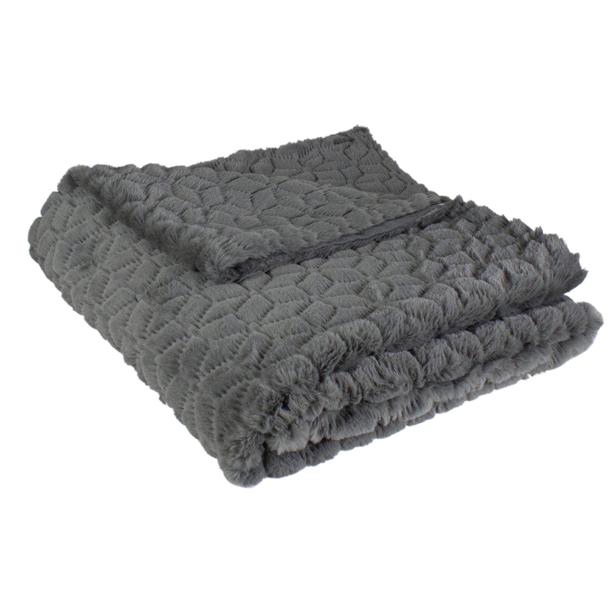 Northlight - Dark Ultra Plush Faux Fur Throw Blanket 55" x 63" - Gray