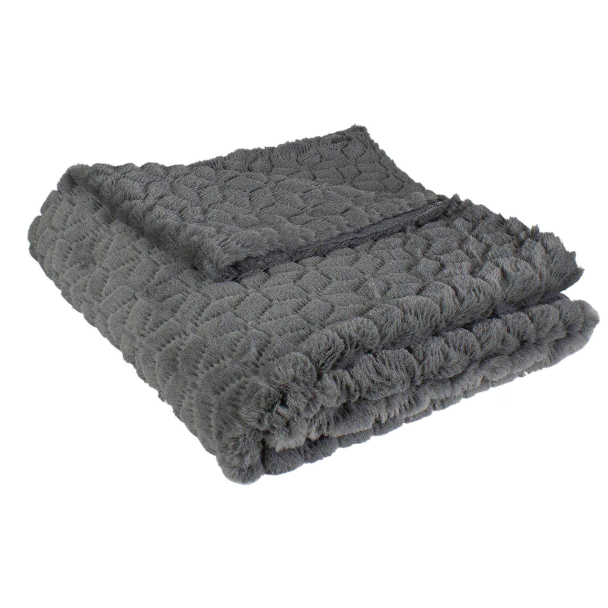 Northlight - Dark Ultra Plush Faux Fur Throw Blanket 55" x 63" - Gray