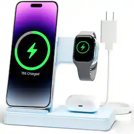SKRAN - 3-In-1 Wireless Charger Charging Station - 3 In 1 Charger Stand for Apple iPhone, Watch 10 SE Ultra Series, AirPods - Baby Blue