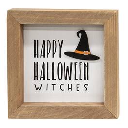 BreeBe - *Happy Halloween Witches Framed Sign - Black, White, Natural