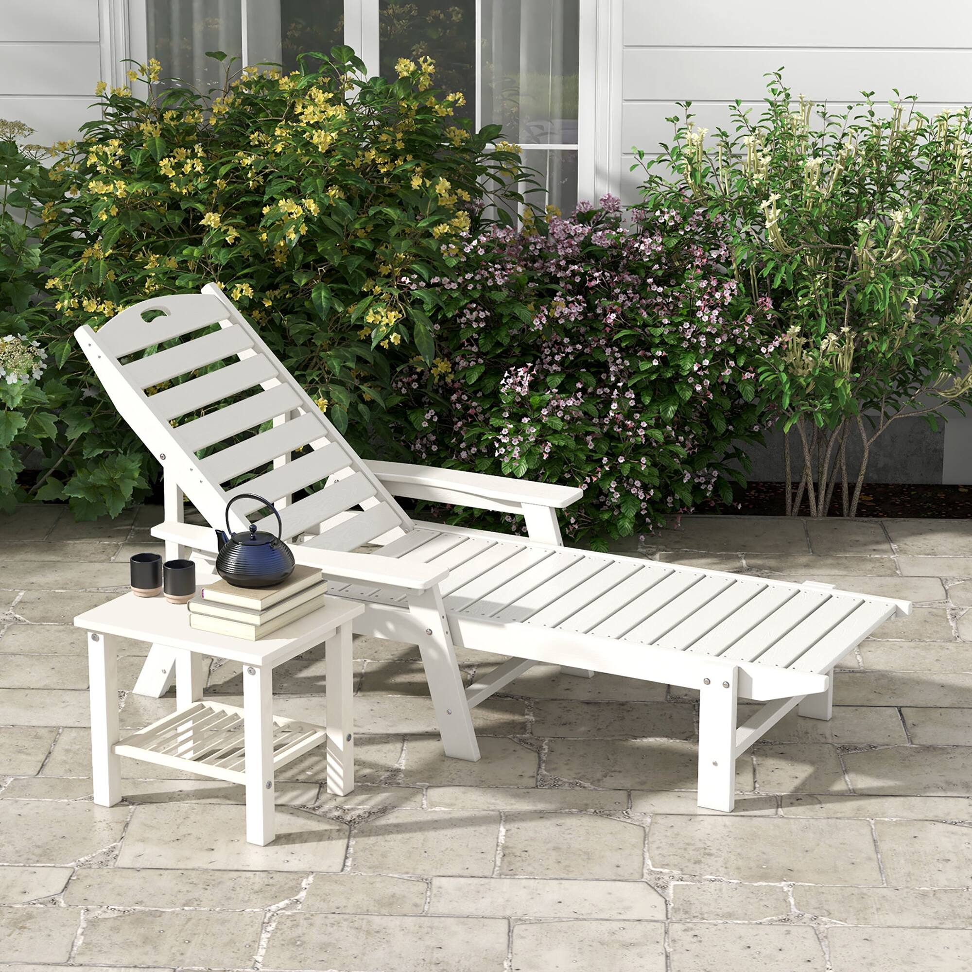 Alt View 1. Gymax - Gymax Patio Chaise Lounge Chair HDPE Recliner w/ 4-Position Backrest Outdoor - White.