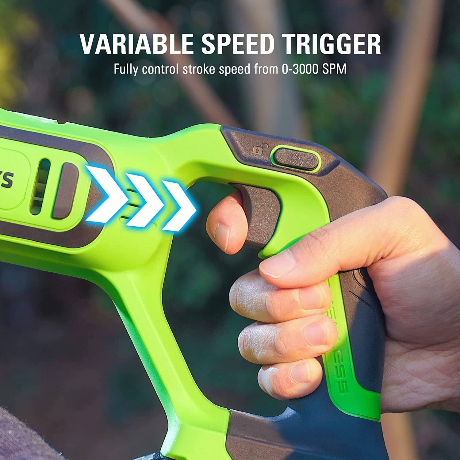 VARIABLE SPEED TRIGGER  
Fully control stroke speed from 0-3000 SPM