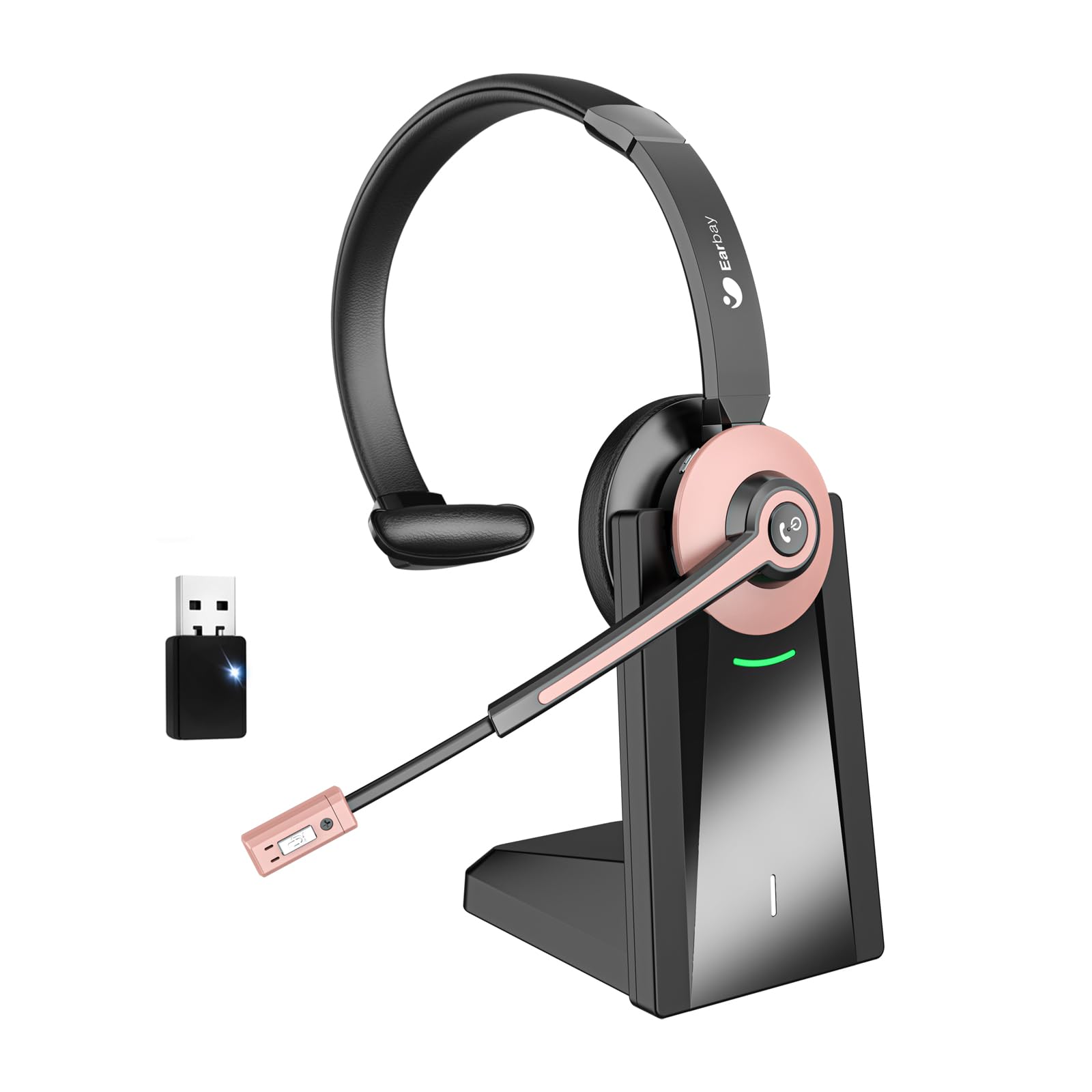 VEGA AUTOMOTIVE - Headset With Mic For Work Microphone Noise Cancelling Mute Function Charging Base Dongle Single ear - Default