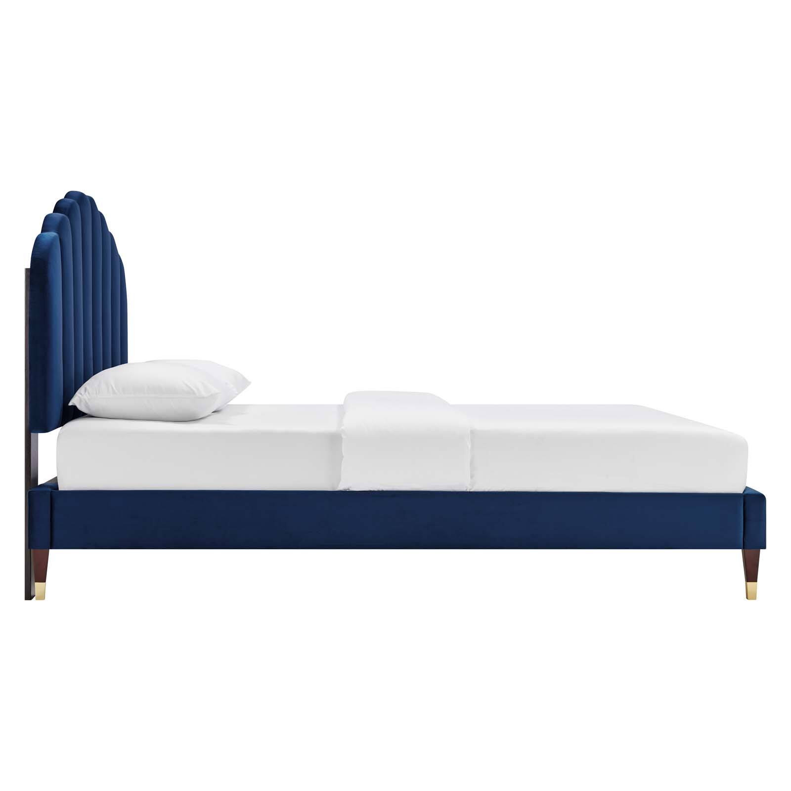 Back. Modway - Lindsey Performance Velvet Twin Platform Bed - Blue.