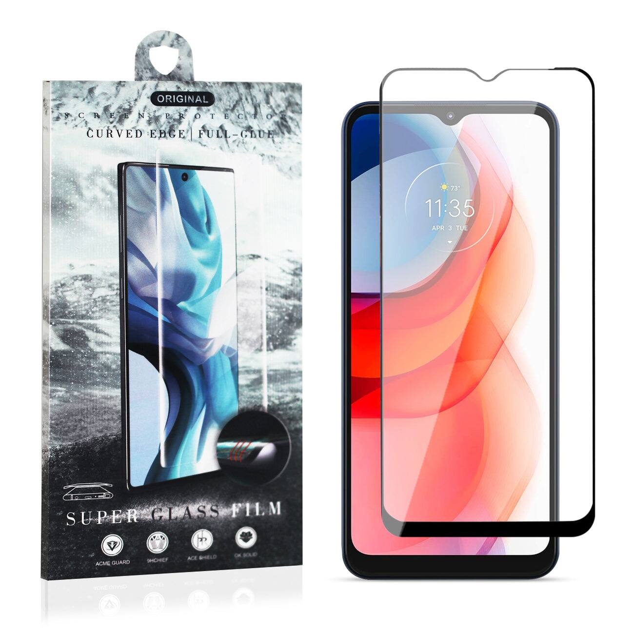 ORIGINAL  
PCRE PROTECTION  
CURVED EDGE | FULL-GUIDE  

SUPER GLASS FILM  

ACME GUARD  
QUARD SHIELD  
ACE SHIELD  
OK SHIELD  

73°  
11:35  
APR 3 TUE