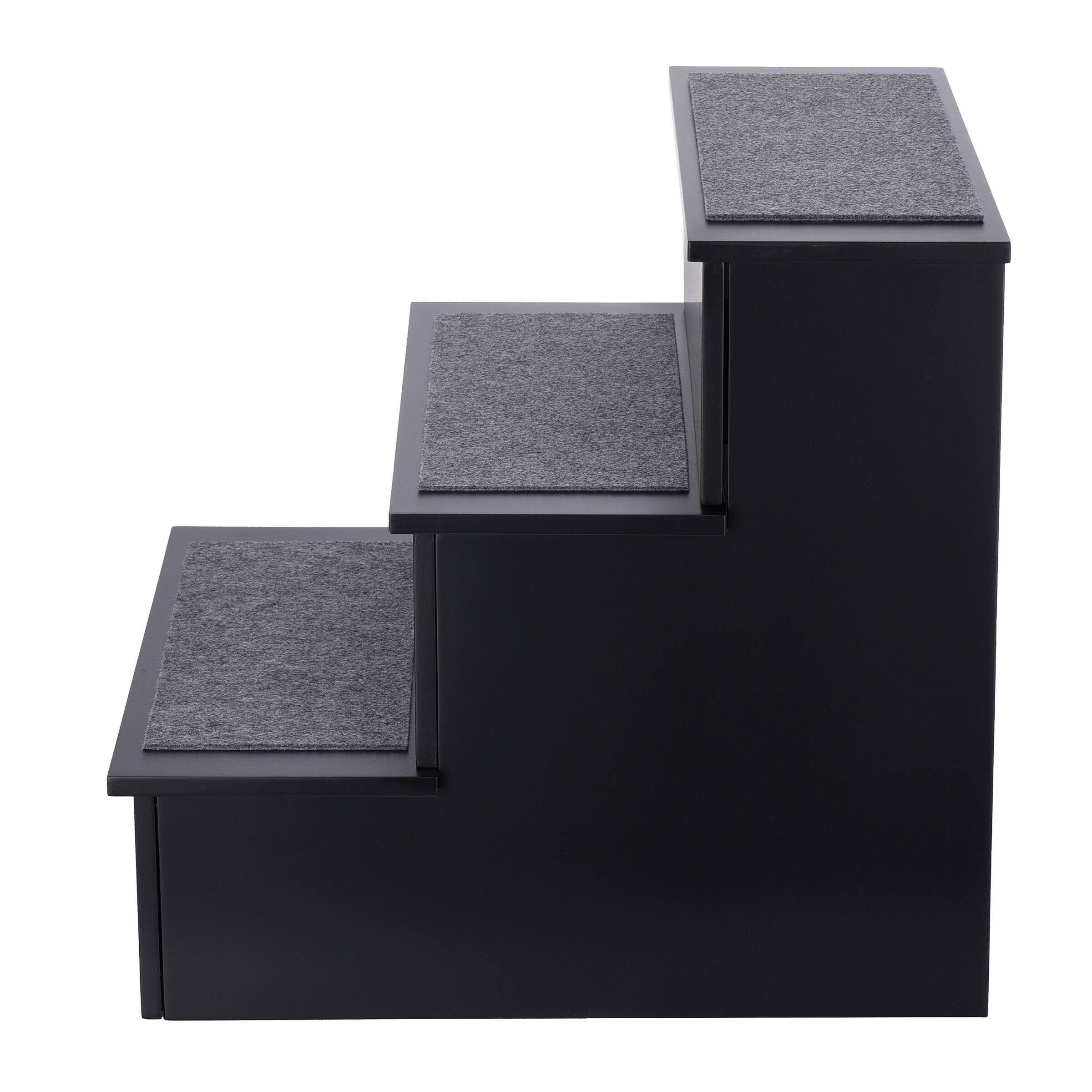 Angle. AdirPet - Portable Dog Ramp Ladder Non-Slip 3-Step Pet Stairs - Black.