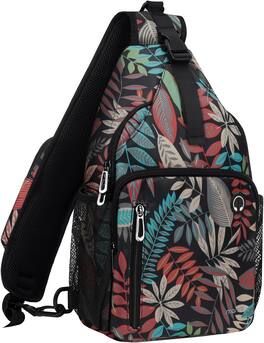mosiso - Sling Bag Crossbody Shoulder Bag Travel Hiking Daypack Chest Bag with Front Square Pocket&USB Charging Port - Creative Plant Leaves
