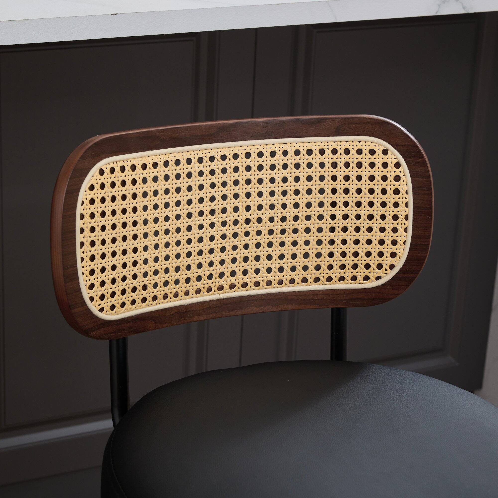 Alt View 5. APRILSOUL - Set of 3 Counter Height Bar Stools 26 inch Rattan Cane Back Upholstered Seat Walnut Black Swivel - Black.