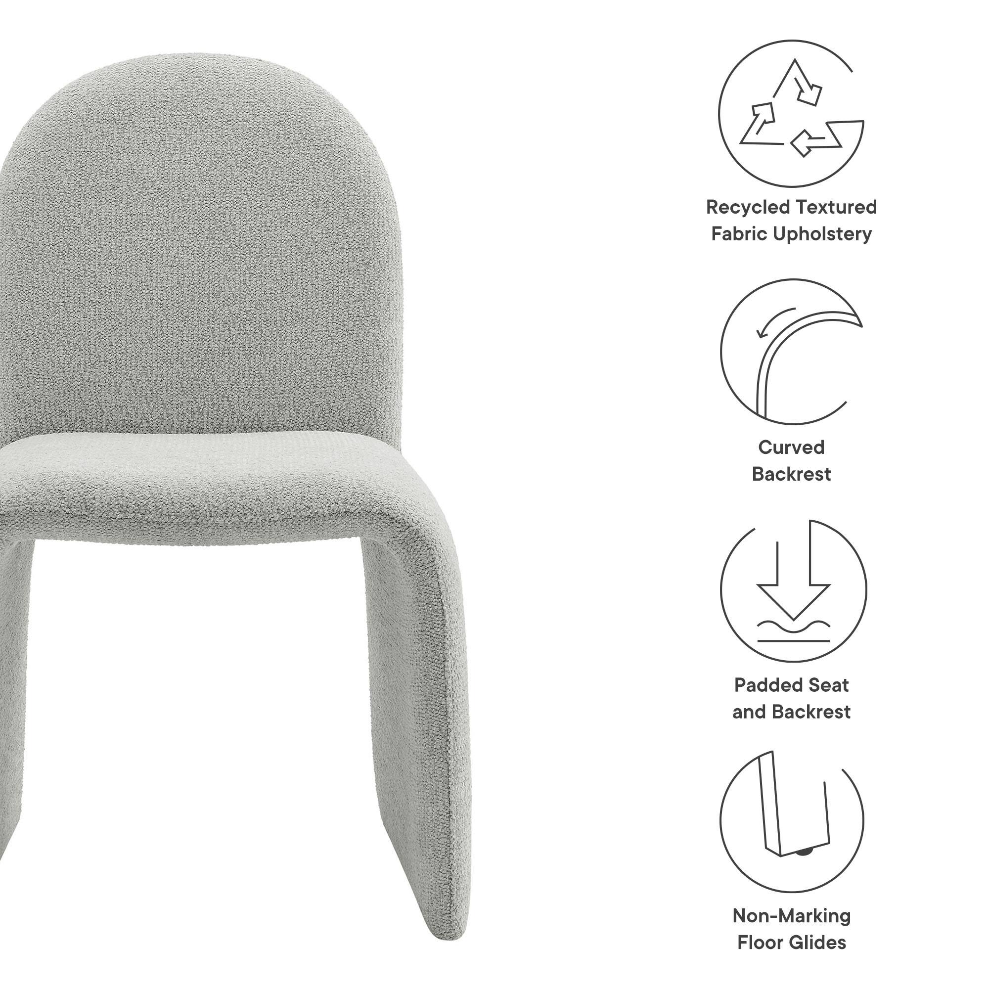 - Recycled Textured Fabric Upholstery
- Curved Backrest
- Padded Seat and Backrest
- Non-Marking Floor Glides