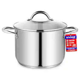 Bakken- Swiss - Bakken-Swiss Deluxe 8-Quart Stainless Steel Stockpot w/Tempered Glass See-Through Lid - Simmering Delicious Soups Stews - Silver