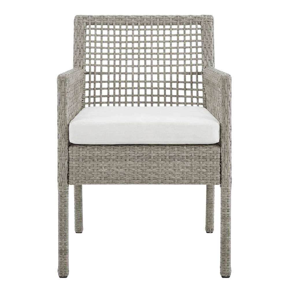 Back. Outdoor Escape - Set Of 4 Outdoor Wicker Rattan Dining Armchairs For Patio - Gray White.