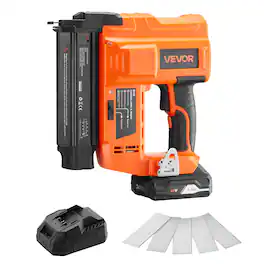 VEVOR - Cordless Brad Nailer, 18 Gauge, 20V Battery Powered Nail Gun, with 500 pcs Nails, 2.0 Ah Li-ion Battery and Charger - Orange + Black