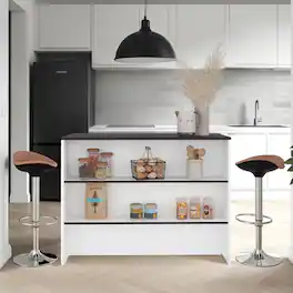 Loheer - Modern Kitchen Island with Storage Cabinets and Open Down Shelves - Multicolor