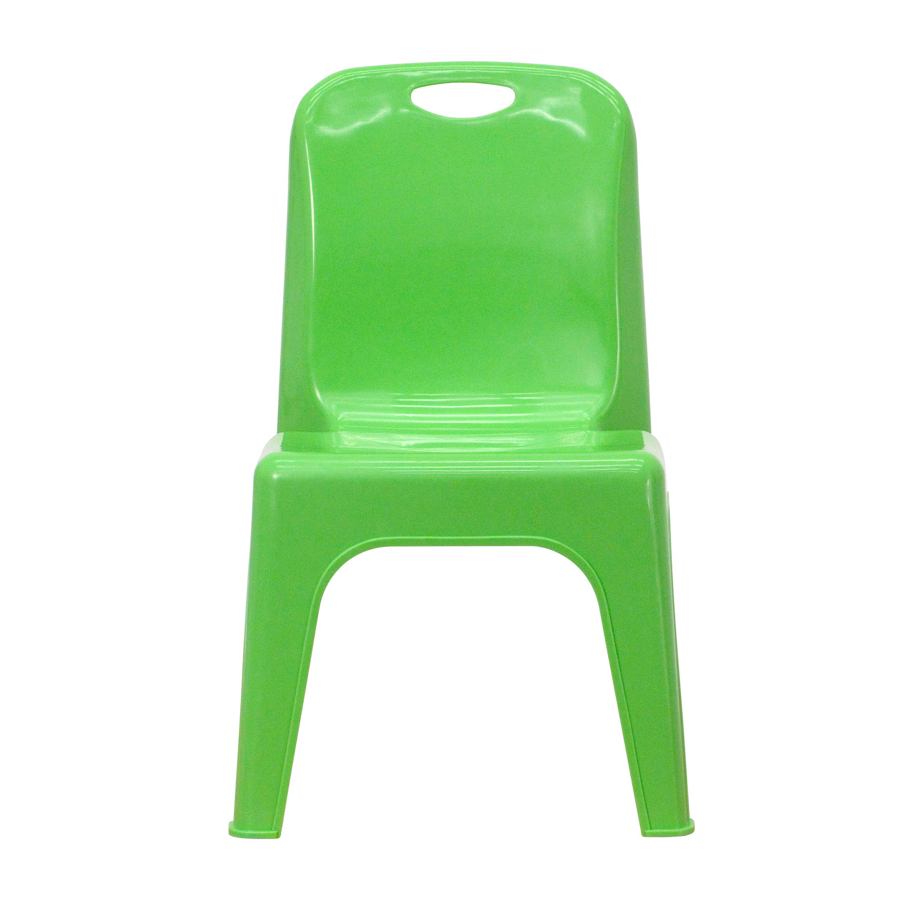 Alt View 8. Emma + Oliver - 2 Pack Plastic Stackable School Chair with Carrying Handle and 11"H Seat - Green.