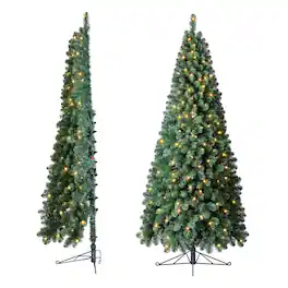 Home Heritage - Half Pine 7' Pre-Lit Artificial Christmas Tree, 150 Warm White LED - 7ft. Pine