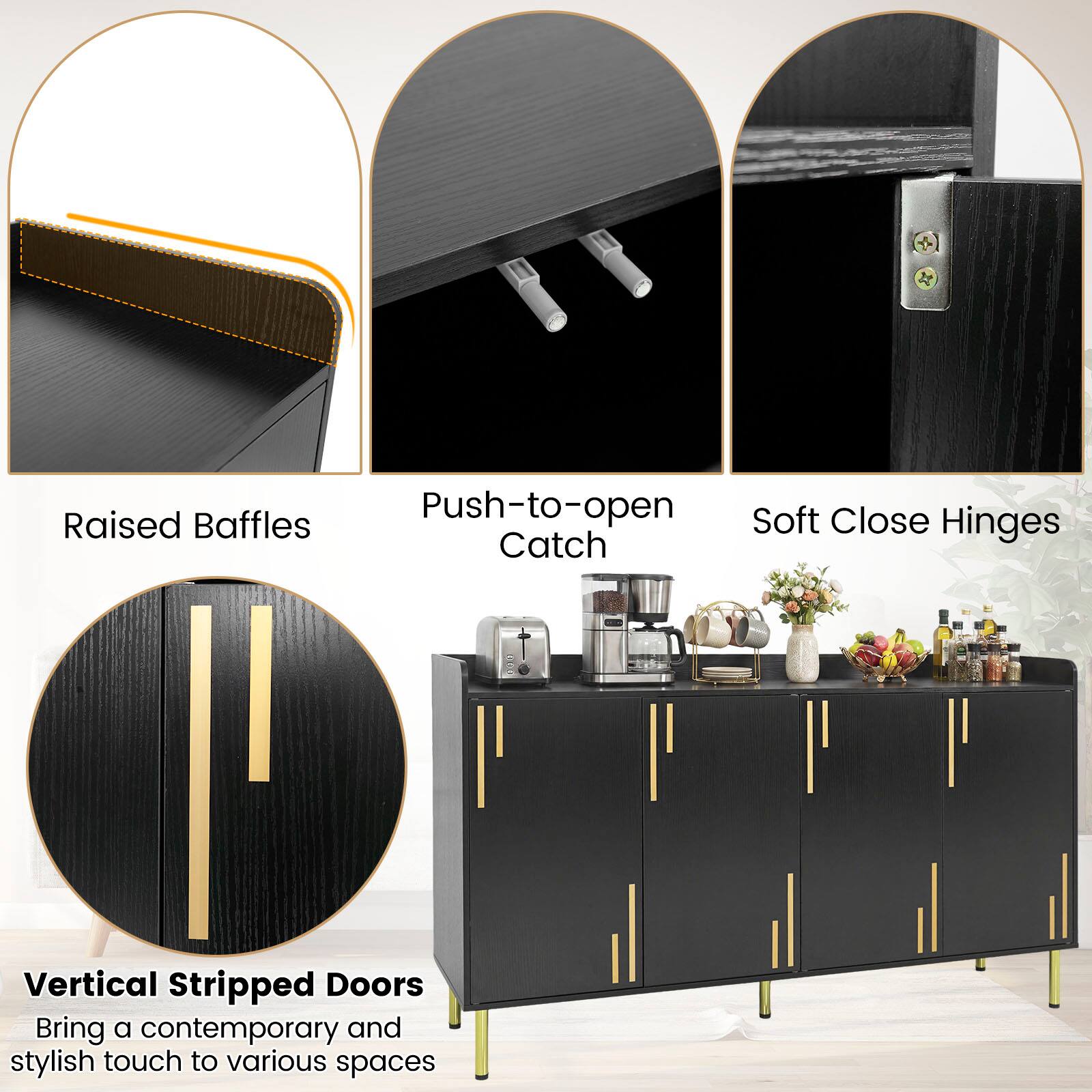 Raised Baffles Push-to-open Catch Soft Close Hinges Vertical Stripped Doors Bring a contemporary and stylish touch to various spaces