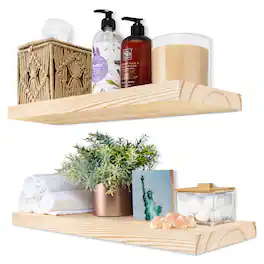 Sorbus - 2 Pack 16" Solid Wood Floating Shelves - for Bathroom Decor, Books, Bedroom & Living Room - Natural