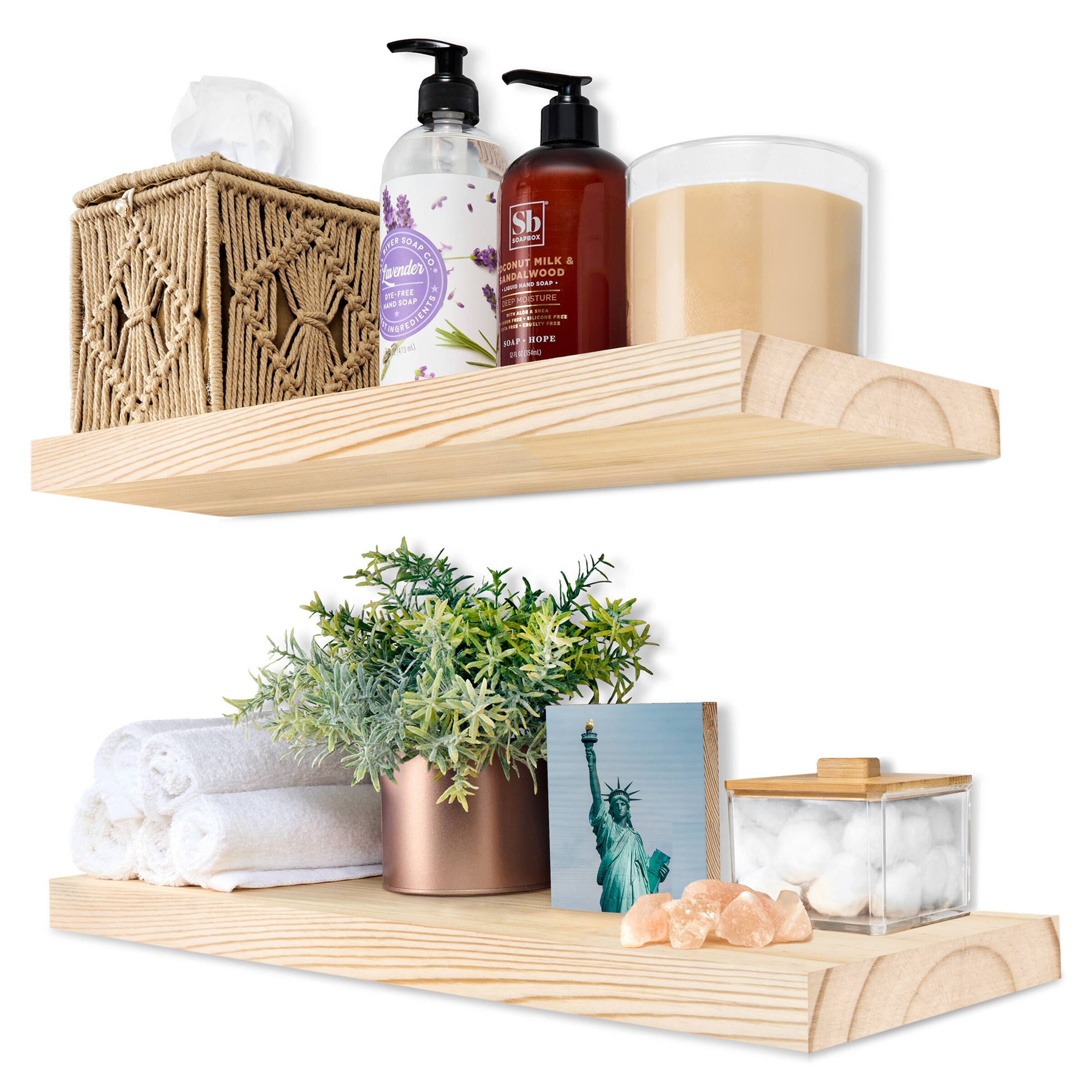 Sorbus - 2 Pack 16" Solid Wood Floating Shelves - for Bathroom Decor, Books, Bedroom & Living Room - Natural