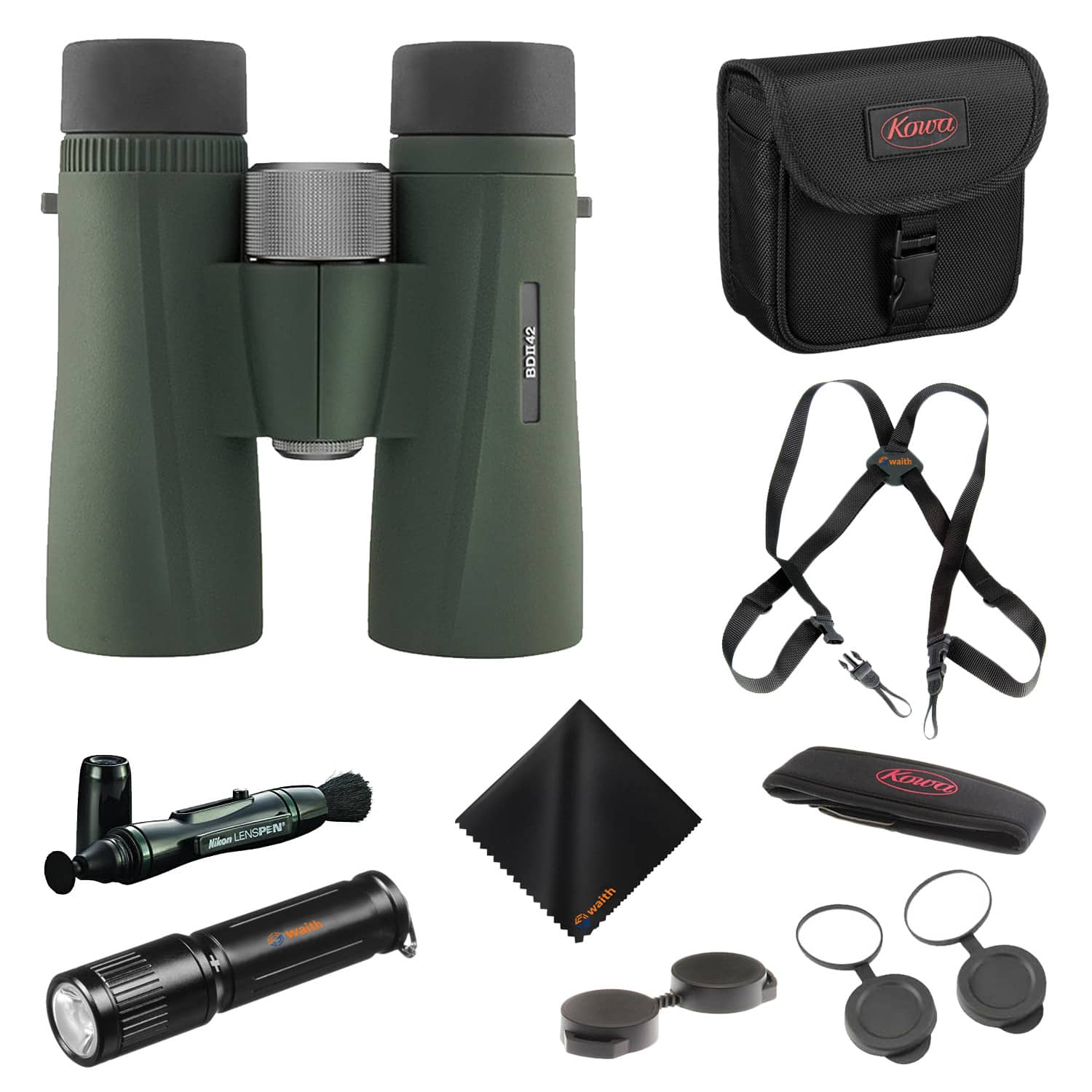 Kowa - BD II XD 8x42mm PROMINAR Roof Prism Binocular(Essential Accessories Bundle) - Green