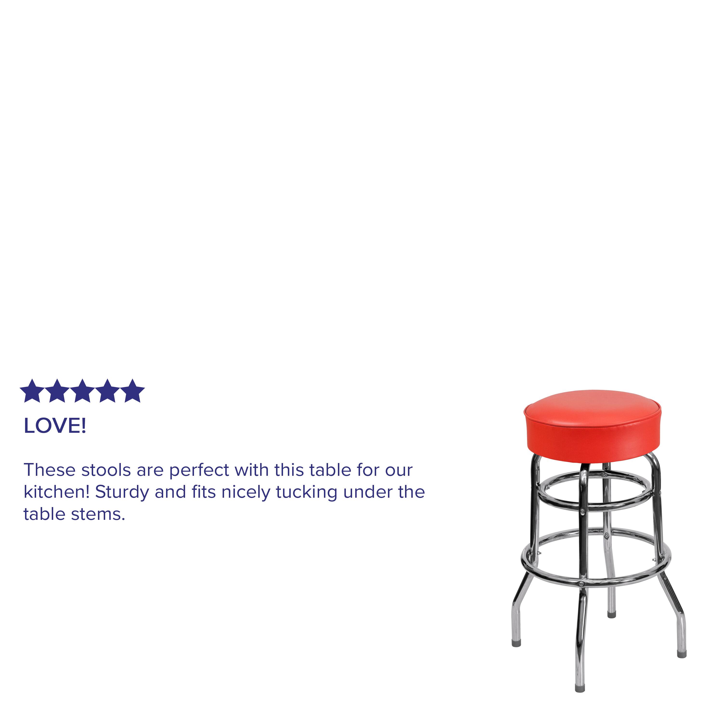 LOVE! These stools are perfect with this table for our kitchen! Sturdy and fits nicely tucking under the table stems.