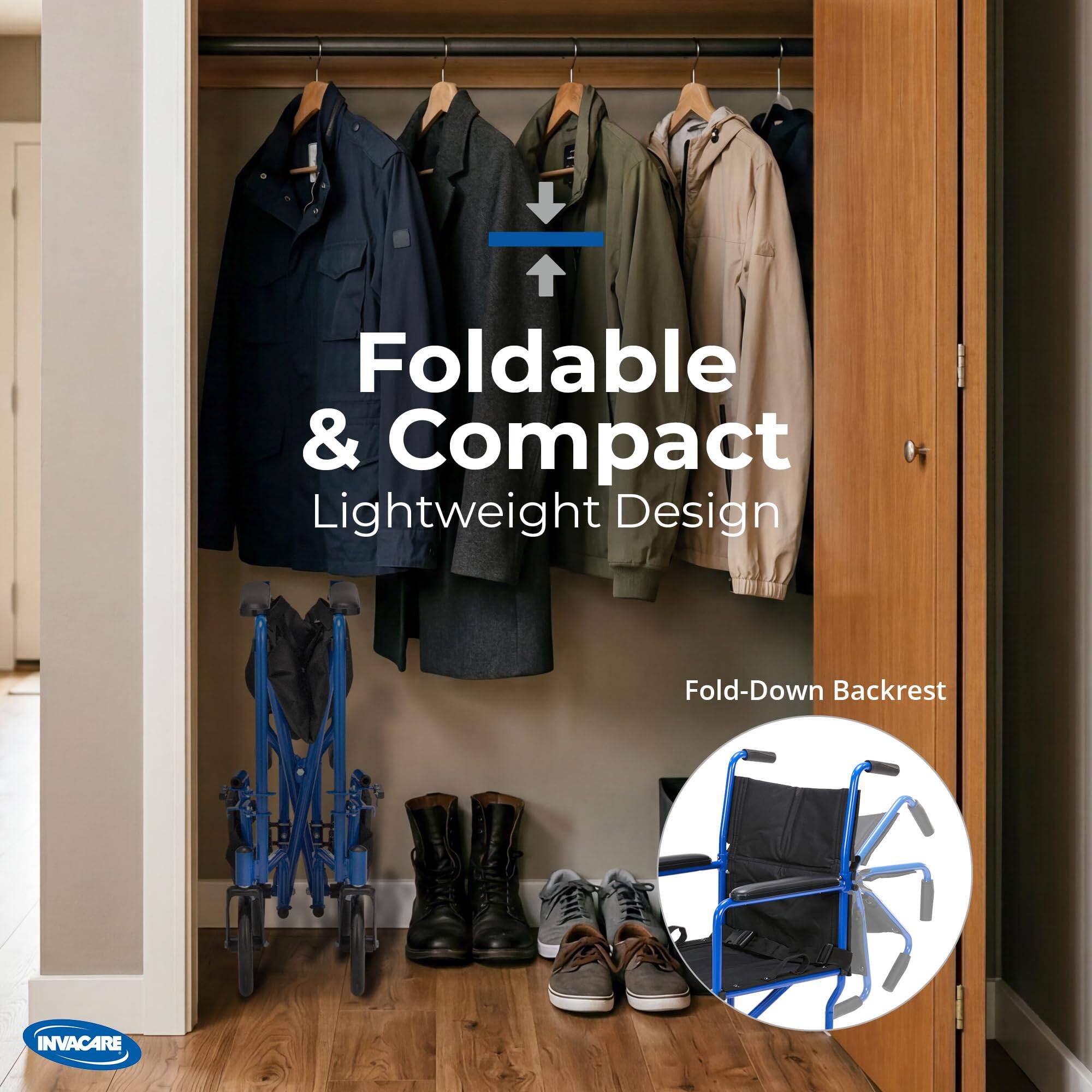 Foldable & Compact Lightweight Design  
Fold-Down Backrest  
INVACARE