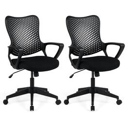 Costway - 2 PCS Ergonomic Office Chair, Computer Desk Chair with Armrests, Padded Cushion - Black