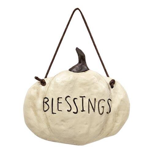Front. BreeBe - *Resin Blessings Pumpkin Hanger - White.