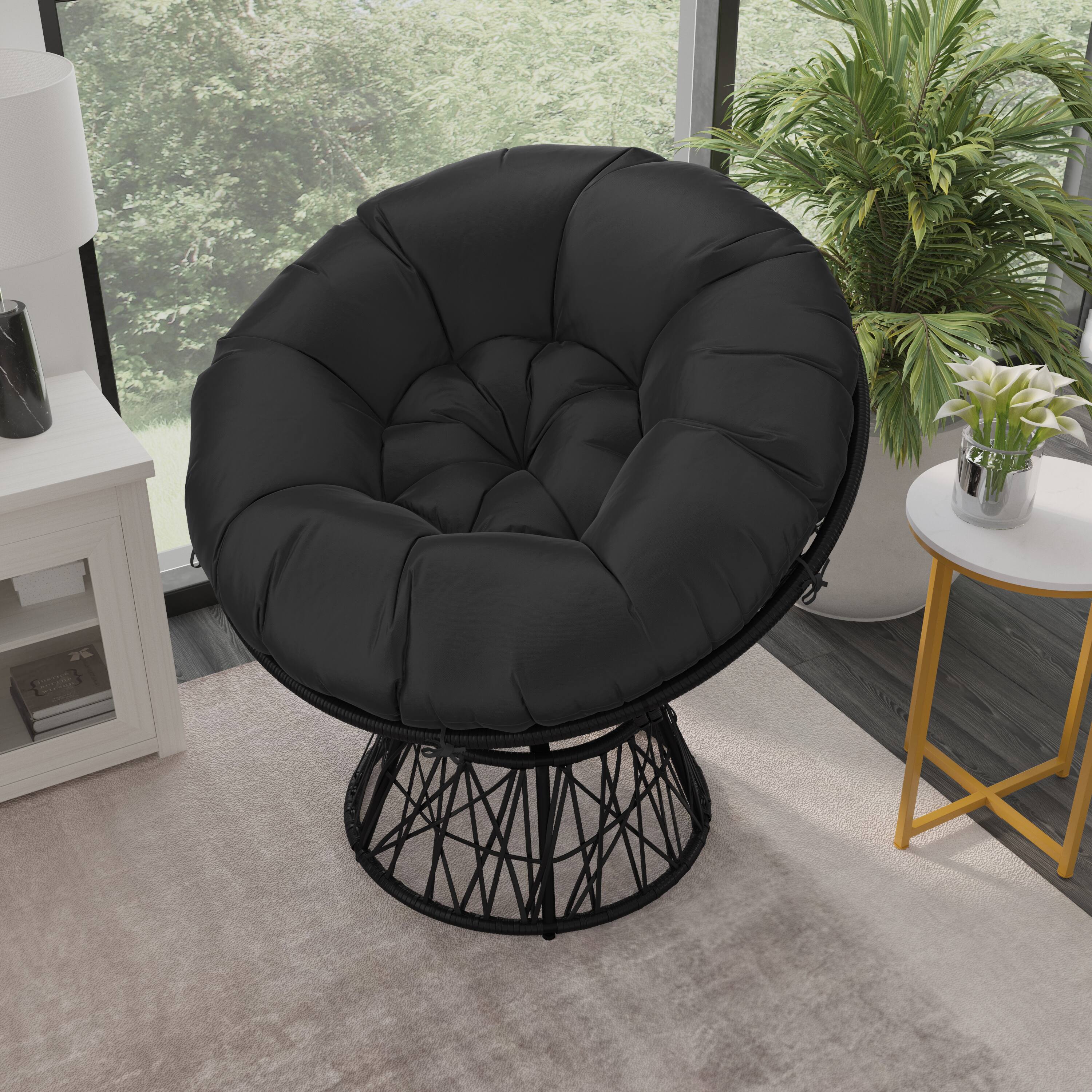 Alt View 3. Emma + Oliver - Swivel Patio Chair with Cushion - Black Cushion/Black Frame.