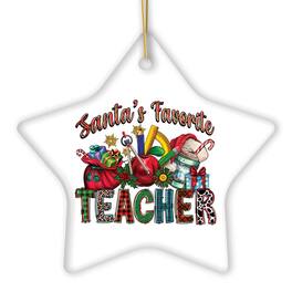 OrnamentallyYou - Santas Favorite Teacher Fun Holiday Christmas Ornament Star Version - Multi-colored