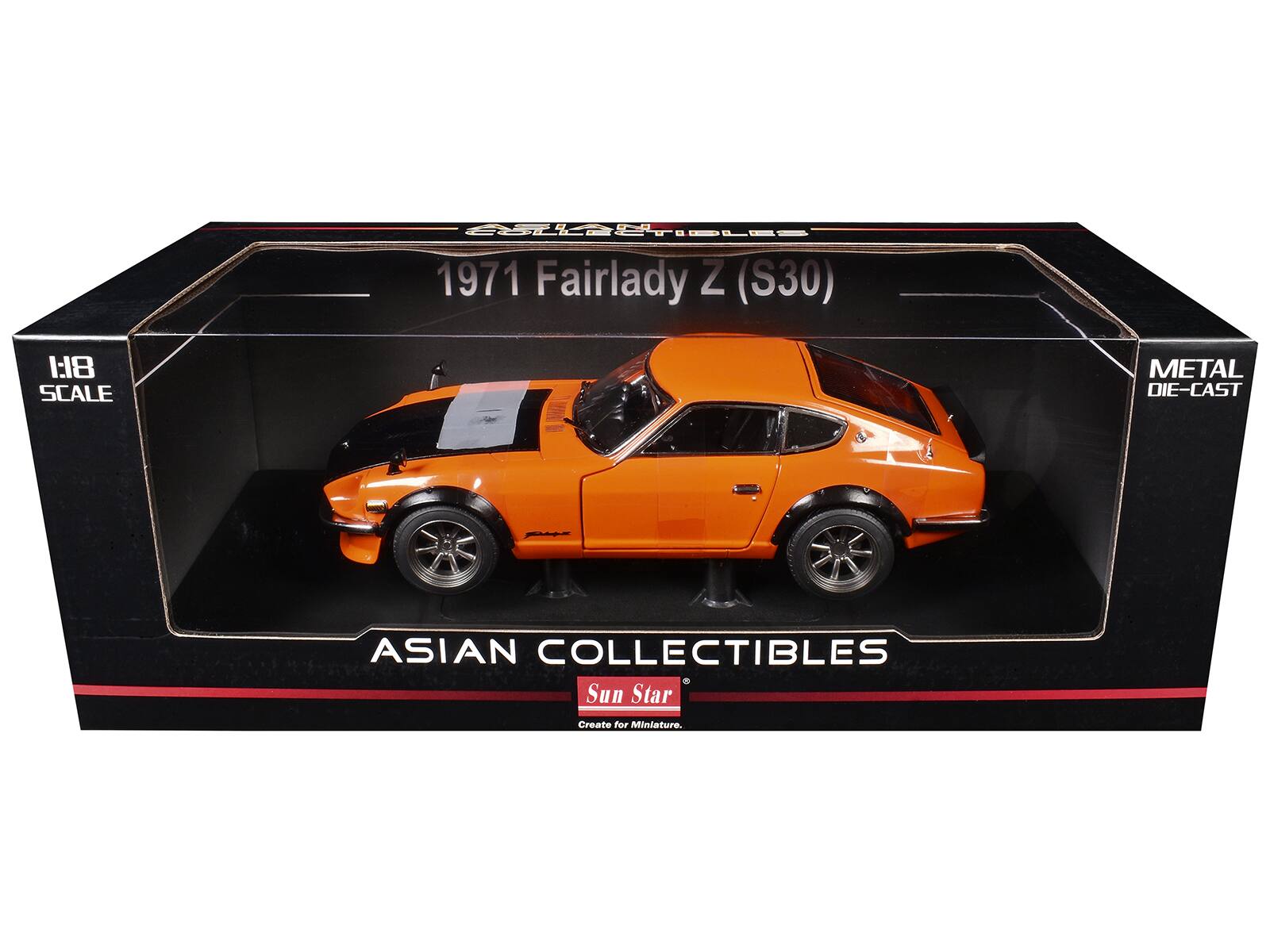 SELECTIBLES 1971 Fairlady Z (S30)  
1:18 SCALE  
METAL DIE-CAST  
ASIAN COLLECTIBLES Sun Star  
Create for Miniature.