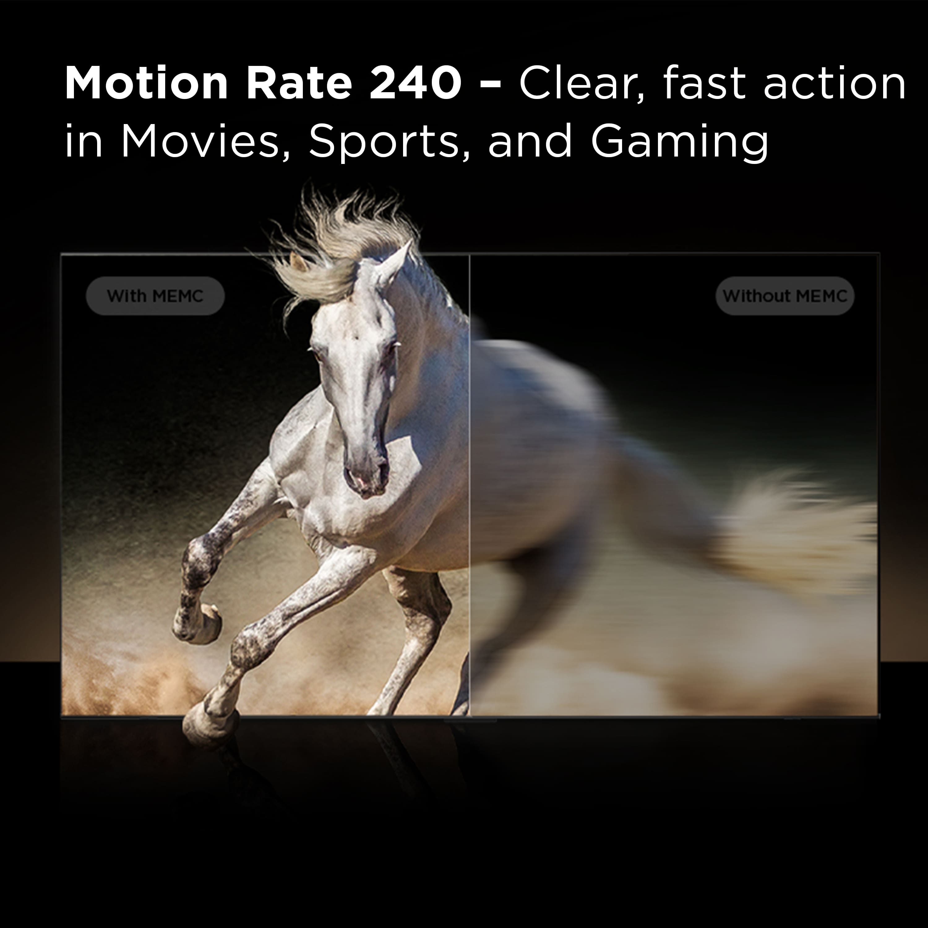 Motion Rate 240 - Clear, fast action in Movies, Sports, and Gaming With EM Without EM