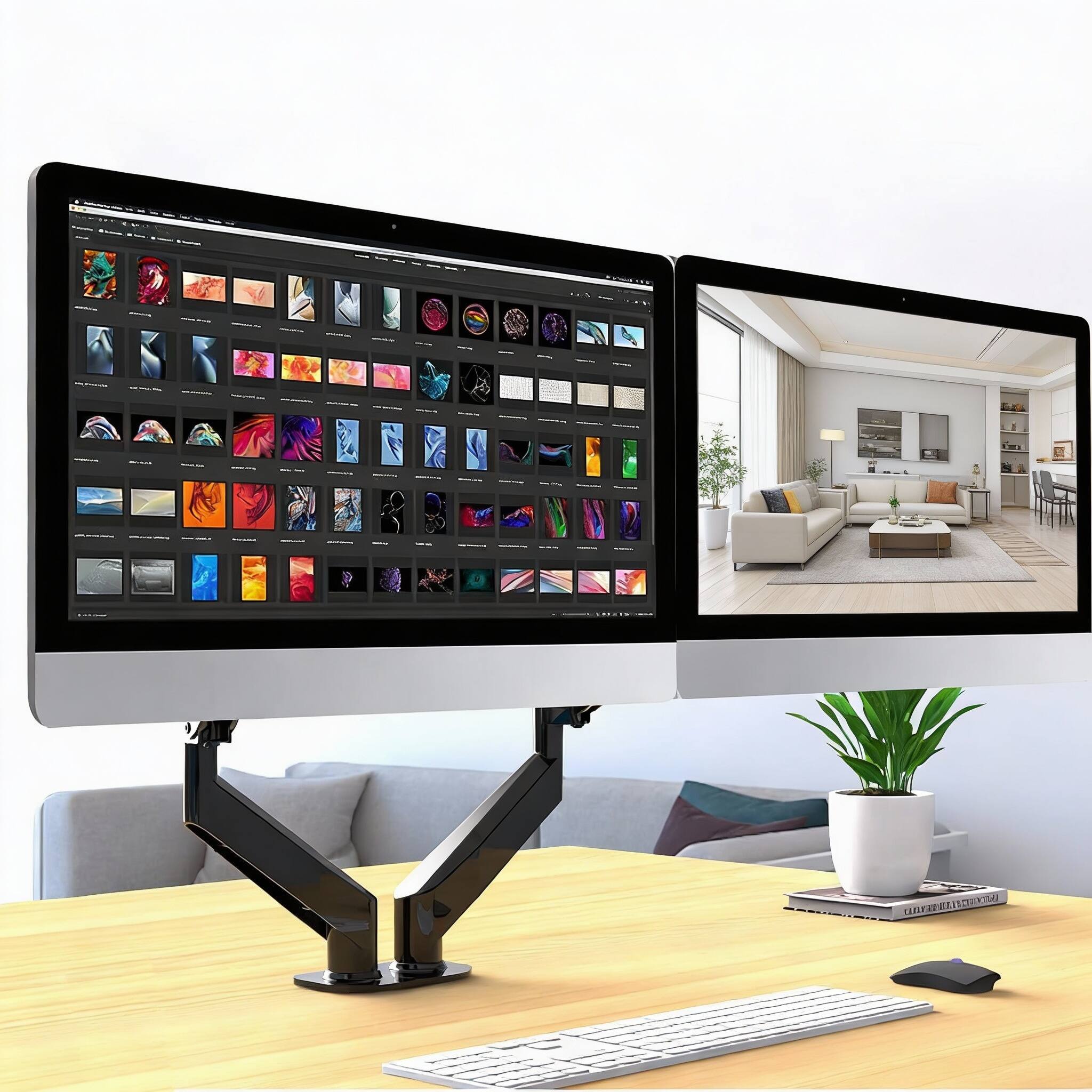 Alt View 1. Frangdom - Dual Monitor Mount Gas Spring Arm - Black Triple 17"-32" 22lbs 44.8"D x 7.2"W x 6.4"H.