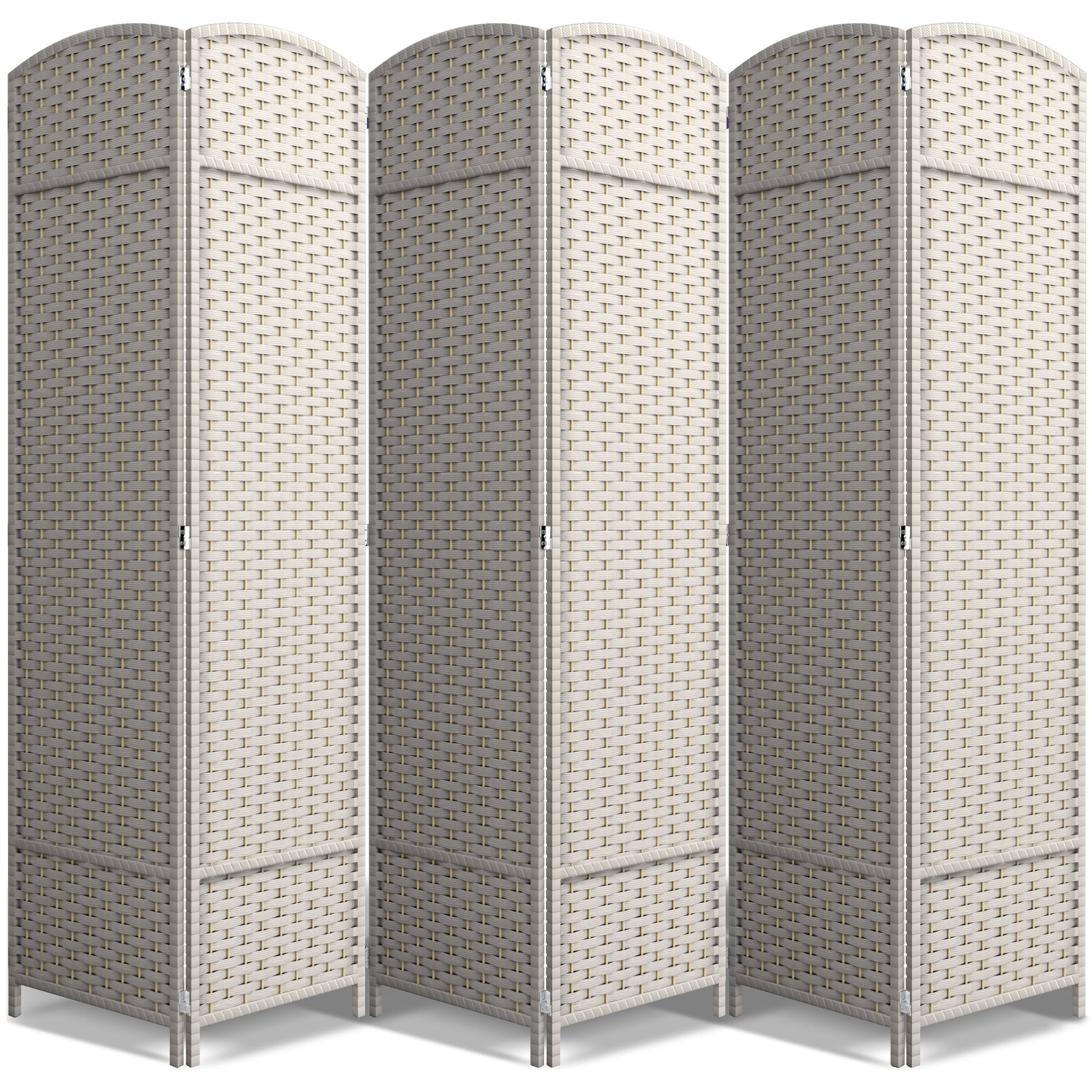 Sorbus - 6 Panel Room Divider 6 ft. Tall - Privacy Screen, Extra Wide Double Hinged Panels, Mesh Hand-Woven Design - Beige