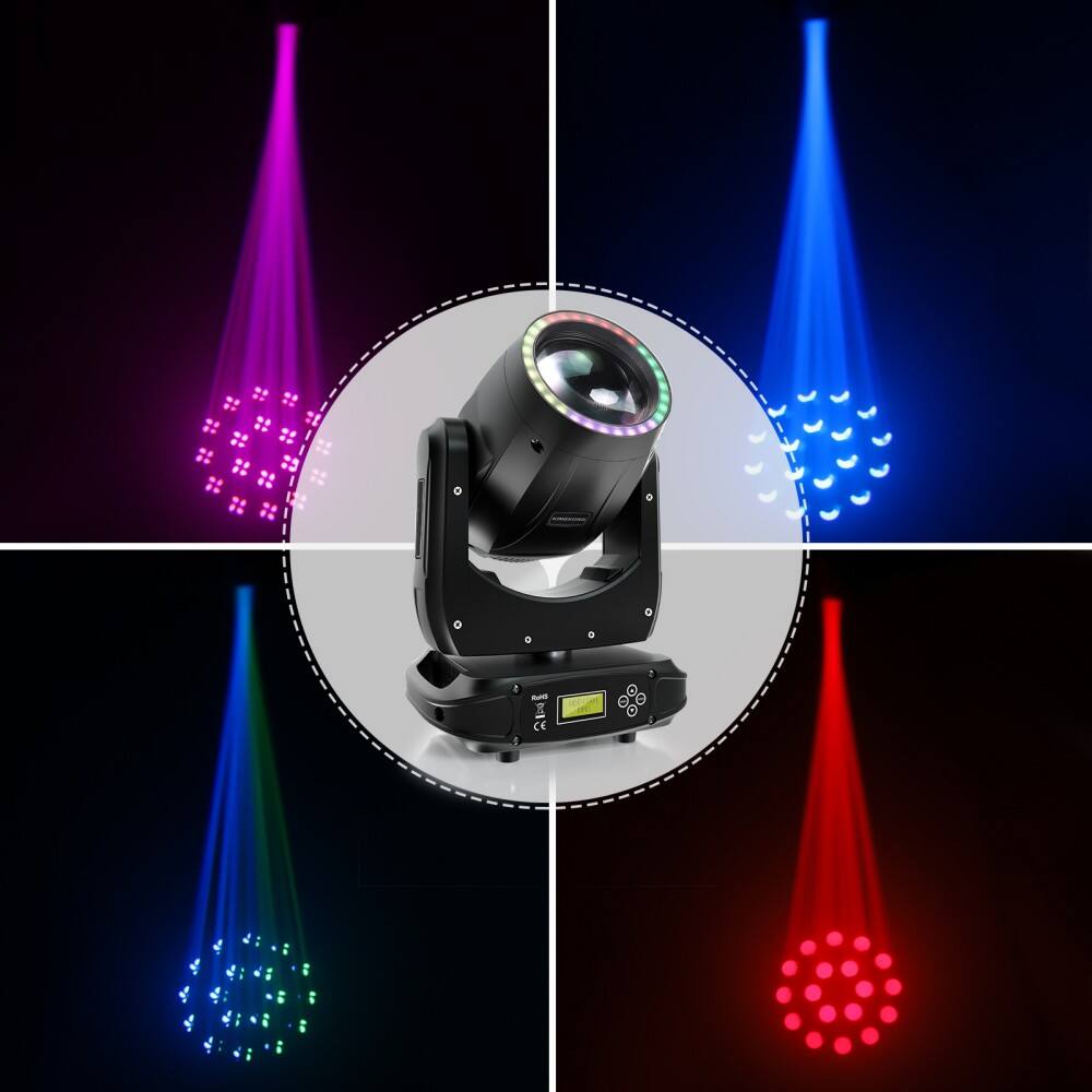 Back. UKing - 200W LED Beam Moving Head Light Gobo 8Prism DMX Stage Light DJ Disco Club.