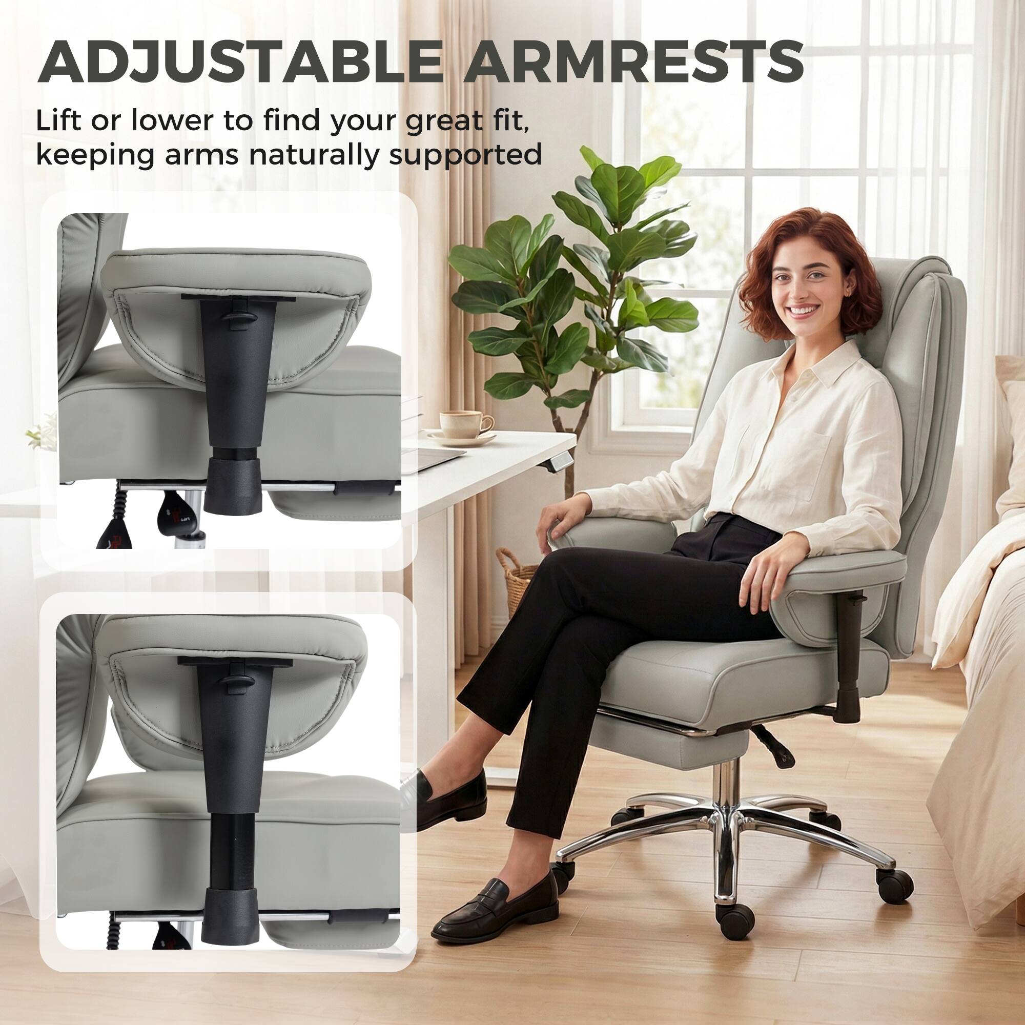 ADJUSTABLE ARMRESTS

Lift or lower to find your great fit, keeping arms naturally supported