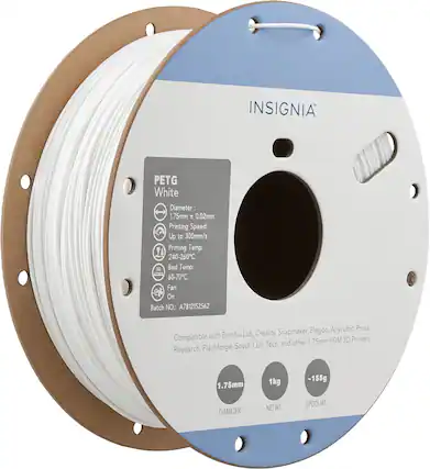 INSIGNIA PETG White
Diameter: 1.75mm ± 0.02mm
Printing Speed: Up to 300mm/s
Printing Temp: 240-260°C
Bed Temp: 60-70°C
Fan: On
Batch NO.: A7812152562
Compatible with Bambu Lab, Creality, Snapmaker, Elegoo, Anycubic, Prusa, Research, Flashforge, Sovol, Qidi Tech, and other 1.75mm FDM 3D Printers
1.75mm
1kg
~155g
DIAMETER
NET WT.
SPOOL WT.