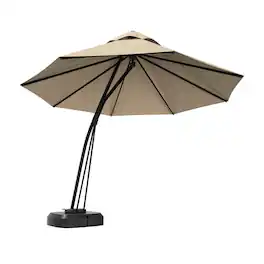Kadyn - 11 Feet Outdoor Cantilever Hanging Umbrella with Base and Wheels-Beige, Patio Offset Umbrella with Easy Tilt Adjustment
