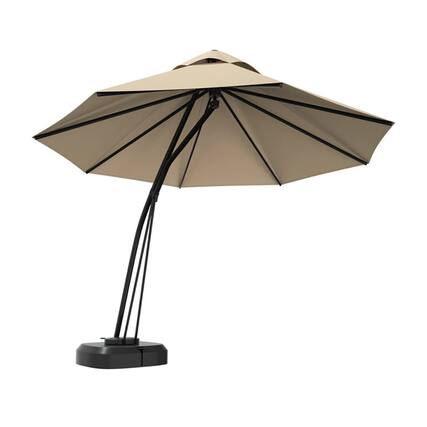 Front. Pefilos - 11 Feet Outdoor Cantilever Hanging Umbrella with Base and Wheels-Beige, Patio Offset Umbrella with Easy Tilt Adjustment - Beige.